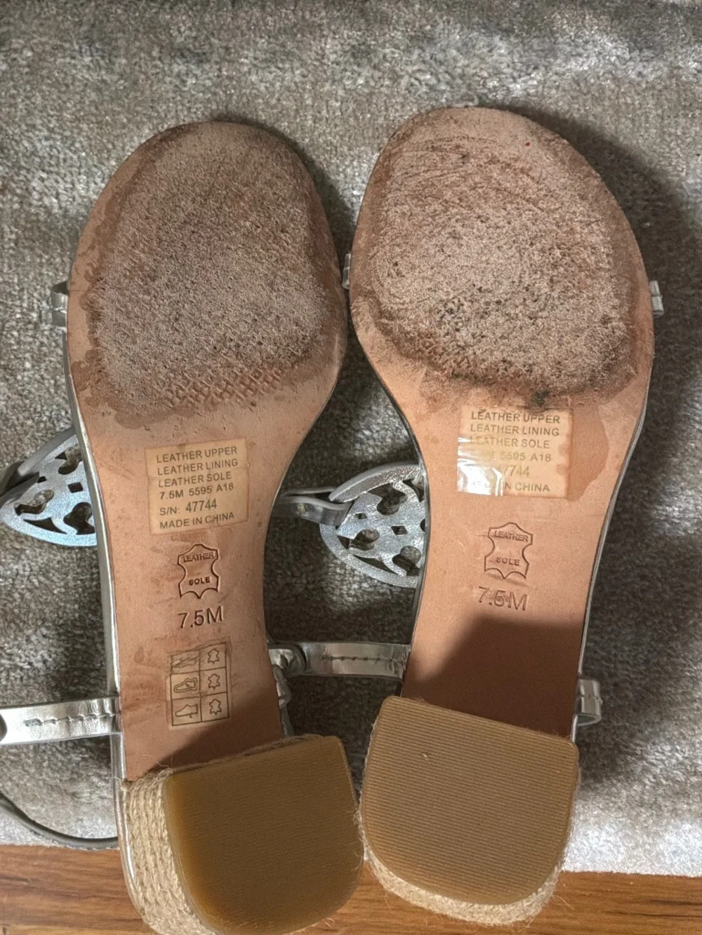 TORY‎ BURCH Miller Espadrille Sandal -Silver Mirror Metallic, Size 7.5